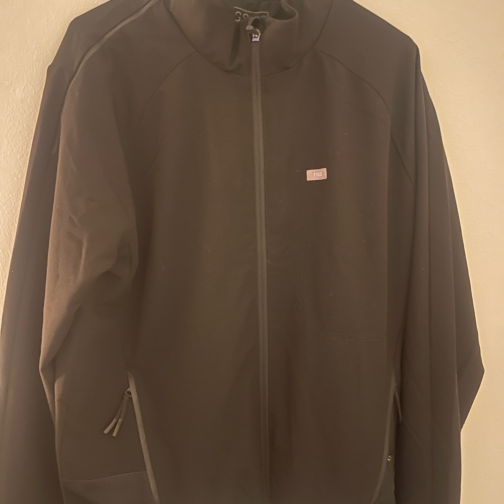 Figs Black Windbreaker Jacket with Standing Collar
